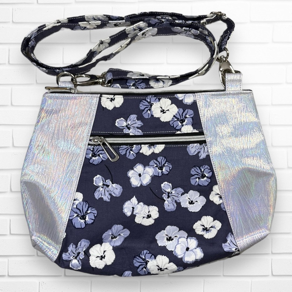 Floral Elegance: Handmade Pansy Print Purse with Iridescent Accents